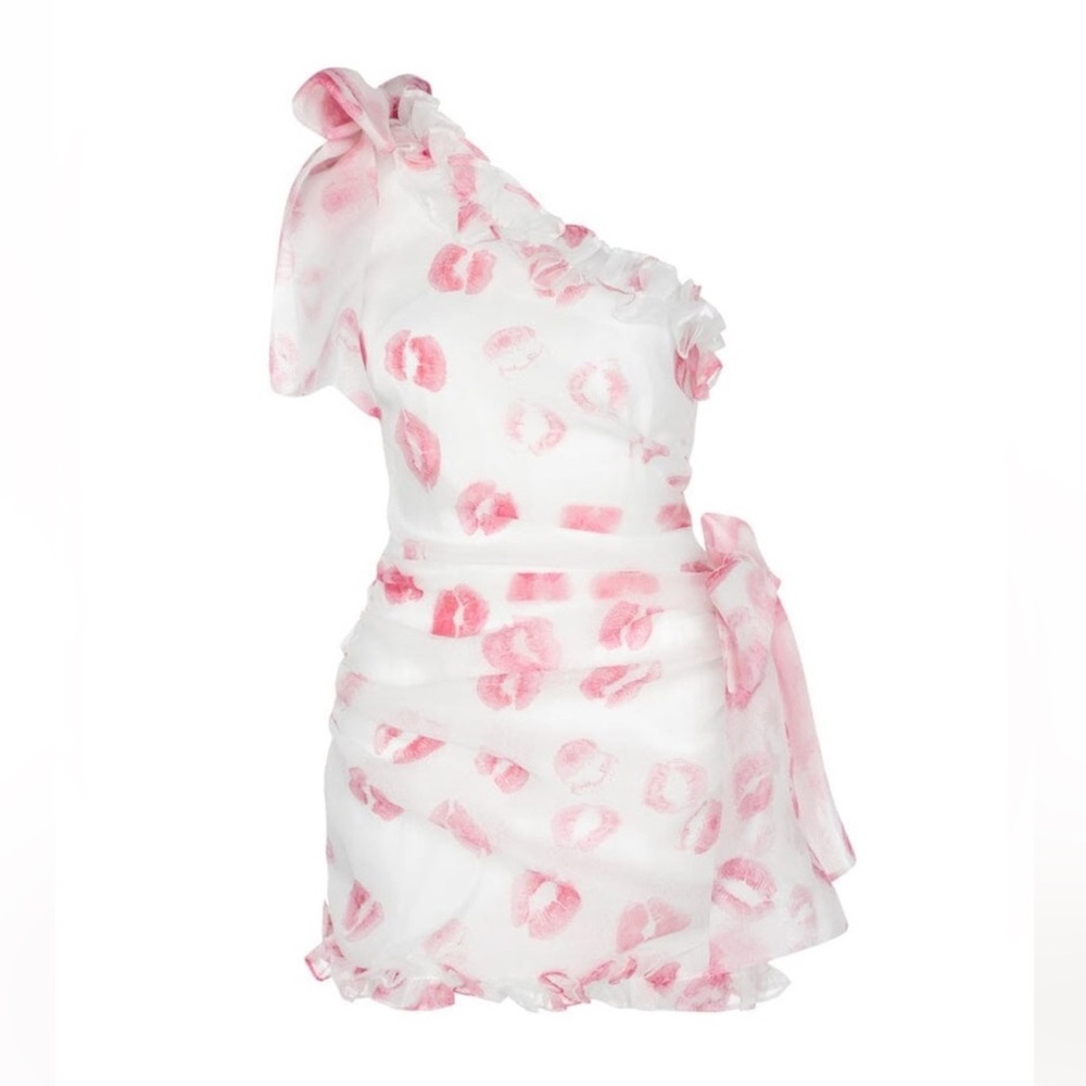 NEW Selkie Kiss on the Lips Carrie Pink Silk Printed Dress 4X - Picture 2 of 10